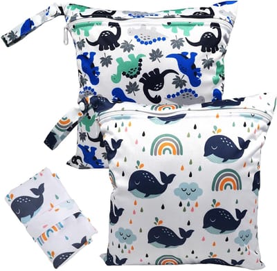2-delige waterdichte tas voor de kleuterschool, grote luiertas, herbruikbare waszak voor reizen, gym en kinderdagverblijf, 28 x 30 cm