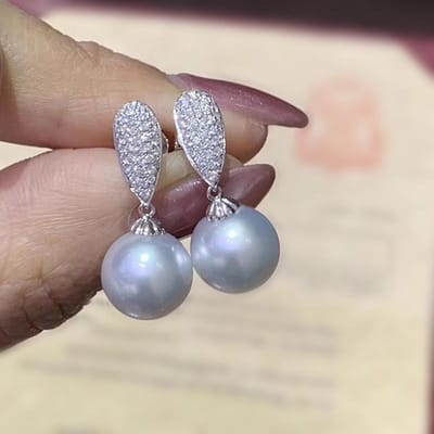 Boucles d'oreilles pendantes en argent sterling et perles Nouvelle mode Boucles d'oreilles pendantes en oxyde de zirconium pour femmes Bijoux de princesse tempérament gray