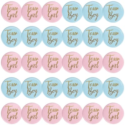 Dailygoods- Knopen 30 Stuks - Geslacht Openbaar Button 4,5 cm - Team Girl/Team Boy - Pin Badges - Babyshower Party Decoratie - Hoogwaardig Materiaal - Buttonbadges
