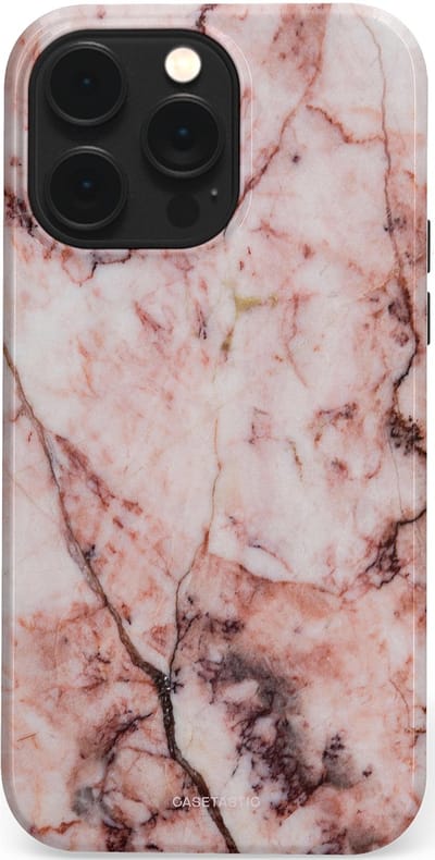 Casetastic hoesje geschikt voor Apple iPhone 14 Pro Max - MagSafe - Dubbellaagse bescherming - Koraalrif Marmer - Fashion Case - Lichtroze Perzik