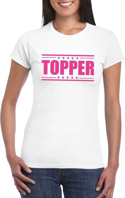 Topper t-shirt wit met roze bedrukking dames S