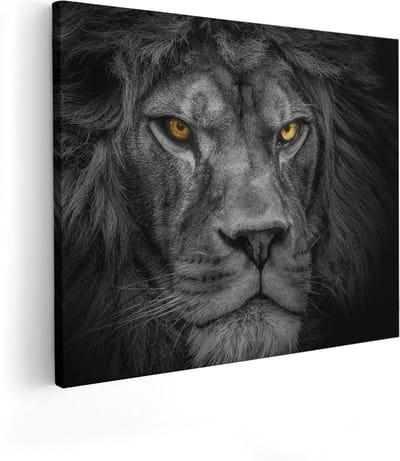 Artaza Canvas Schilderij Leeuwenkop - 50x40 cm - Muurdecoratie Dieren - Wanddecoratie Woonkamer - Kamer Accessoires Zwart Wit