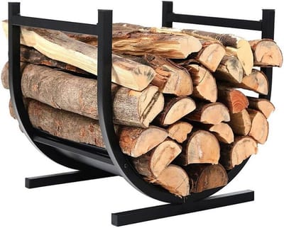 Houtopslagrek - Houthouder - Haardhout Opslag - Holle Bodem - 45 x 37 x 40 cm - Zwart