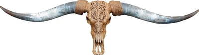 Longhorn Skull Gegraveerd - Skull - Longhoorn - Wanddecoratie - Muurdecoratie - Cognac - 110 / 130 cm breed