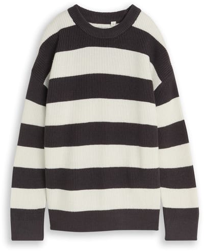 Tom Tailor - Gebreide trui met ronde hals - Maat 152 - grey off white big stripe