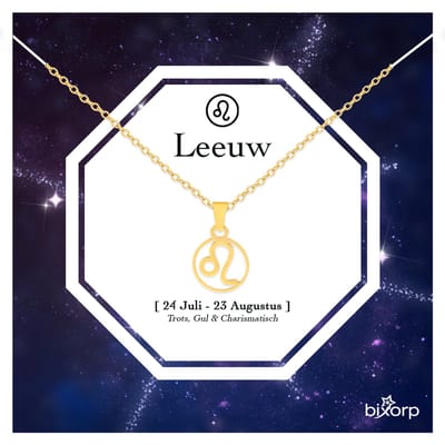 Bixorp Stars Sterrenbeeld Ketting Leeuw / Leo - Stainless Steel Rondje met Goud Verguld - 45cm Ketting met Zodiac Hanger - Inclusief Cadeau Verpakking