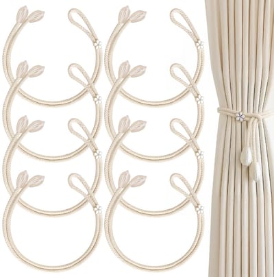 Dailygoods- Gordijnhouders - 8 Stuks - Verstelbare gesp - Voor gordijnen zonder boren - Polyester - Champagne - Elegant ontwerp - Gordijnband