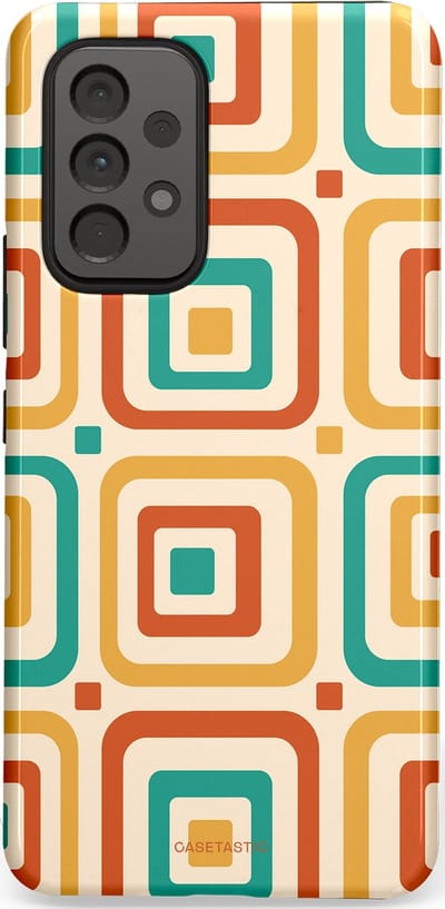 Casetastic hoesje geschikt voor Samsung Galaxy A53 (2022) 5G - Dubbellaagse bescherming - Retro Vierkant verlangen - Fashion Case - Crème Terracotta Goud Turquoise