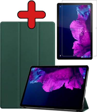 Hoesje - Geschikt voor Lenovo Tab P11 Plus - Met Screenprotector - Hardcover Book Case - Trifold Bookcase Hoes - Hard Cover - Tablethoes - Donkergroen