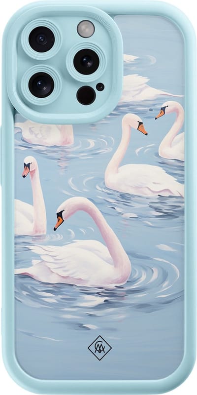 Casimoda® hoesje - Geschikt voor iPhone 15 Pro Max - Zwanen - Effen telefoonhoesje met lensbescherming - Siliconen/TPU - Backcover - Blauw