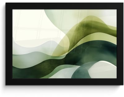 Poster in lijst - Fotolijst 30x20 cm - Posters - Golven - Abstract - Lichtgroen - Sierlijk - Posterlijst zwart - Decoratie - Wanddecoratie woonkamer - Muurdecoratie slaapkamer