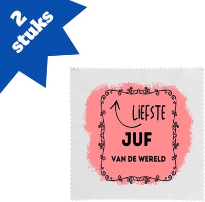 Akyol - liefste juf van de wereld brillendoekjes - Juf - de liefste juf - verjaardag - cadeautje voor juf - kado - geschenk - collega's - 17,8 bij 17,8 cm - 2 stuks