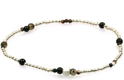 Heaven Eleven - dames - armband - 925 - Sterling - ZILVER - 1mm - zwart kralen - diamant steen