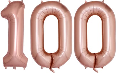 Folie Ballon Cijfer 100 Jaar Rose goud Verjaardag Versiering Helium Cijfer Ballonnen Feest versiering Met Rietje - 86Cm