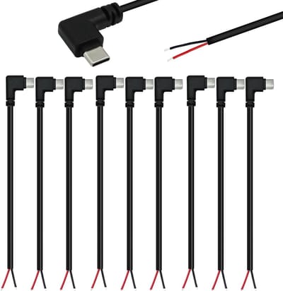Dailygoods - 10x USB C Pigtail Kabel 90 Graden 22 AWG 5V/3A Voor DIY Verbindingen