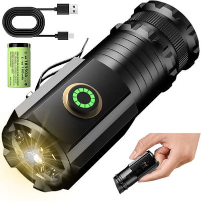 HAUSS SPOLE Zaklamp-LED Mini Oplaadbaar-5000 Lumen met Magneten-voor Camping en Noodgevallen-5 Lichtmodi-80×28 mm-Aluminium-Zwart