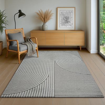 Vloerkleed Elio Japandi – Modern Design met Halve Cirkels in Grijs-80 x 150 cm