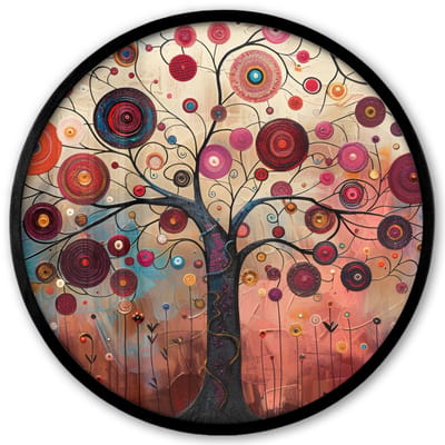 Poster in lijst Rond - Fotolijst 40x40 cm - Posters - Boom - Paars - Abstract - Kunst - Ronde posterlijst zwart - Decoratie - Wanddecoratie woonkamer - Muurdecoratie slaapkamer