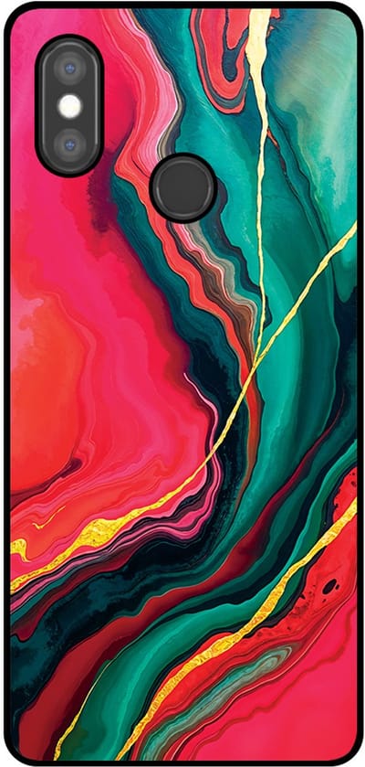 Smartphonica Telefoonhoesje Geschikt voor Xiaomi Mi 8 met Rood Groen Marmer Opdruk - TPU Backcover Case Red Green Marble Design geschikt voor Xiaomi Mi 8