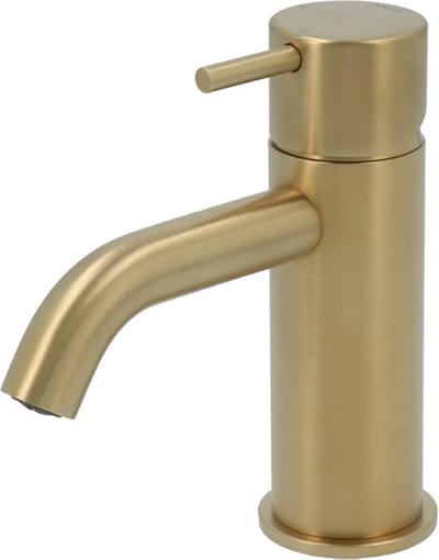 Hotbath Cobber - Wastafelmengkraan - zonder Waste - Laag - Geborsteld Messing PVD - Opbouw - Messing - V02