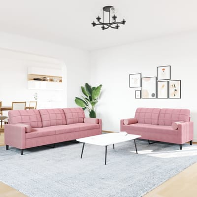 vidaXL - 2-delige - Loungeset - met - kussens - en - bolsters - fluweel - roze