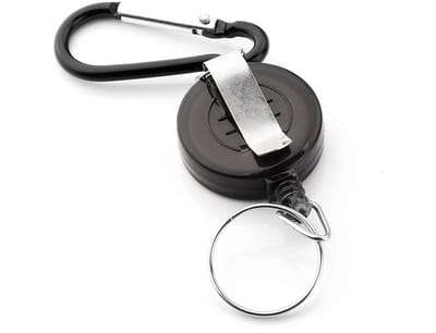 Uittrekbare sleutelhanger - Uitrekbaar - Pasjeshouder - Kaarthouder - Keycord - Karabijnhaak - Met clip - Skipas - Elastisch koord - Sleutels en pasjes - Retractable keychain - Badge - Zwart - Jonyx