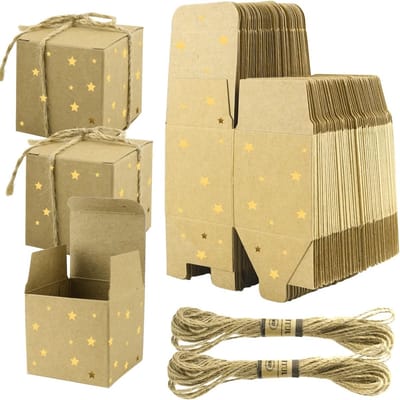 50 Stuks Kleine Kartonnen Cadeau Dozen, Bruin, 5 x 5 x 5 cm, Kraft Papier, Sterren Dozen met Deksel voor Trouwen, Kerst, Feestjes en Cadeaus