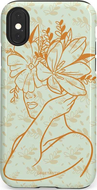 Casetastic hoesje geschikt voor Apple iPhone X / Apple iPhone XS - Dubbellaagse bescherming - Minimal Bloom - Fashion Case - Crème Lichtgrijs