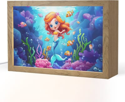 Nachtlampje 30x20 cm - Kinder lampje - Zeemeermin - Onderwaterwereld - Vissen - Oceaan - Tafellamp kinderkamer - Slaapkamer lamp - Bedlamp kinderen - Kinderlampje stopcontact - Wandlamp babykamer - Nachtlampjes