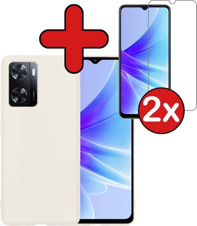 Hoesje - Met 2x Screenprotector - Geschikt voor OPPO A57 - Sterk & Shockproof - Telefoon Hoes - Back Cover - Siliconen Case - Telefoonhoes - Wit