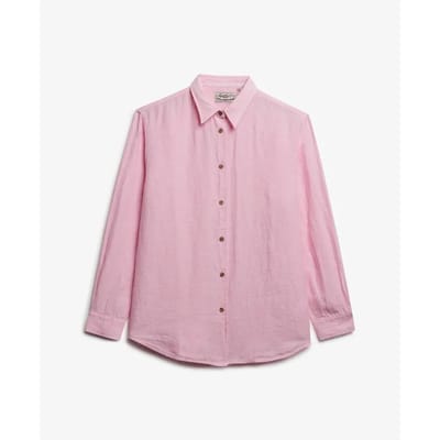 Superdry Premium Linen Slim Overhemd Met Lange Mouwen Roze XS Vrouw