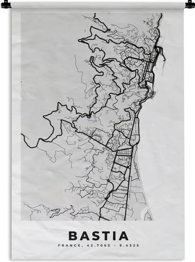 Wandkleed - Wanddoek - Kaart – Stadskaart – Frankrijk - Bastia - Plattegrond - 120x180 cm - Wandtapijt