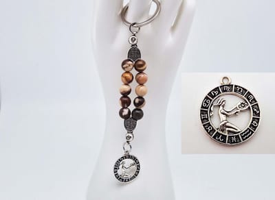 Handgemaakte Natuurstenen Sleutelhanger " Australia zebra jasper "- Met metaal hanger - 8 mm diameter van de korrel- Mooie accessoire en decoratie voor de auto-Vaderdag Cadeau -Moderdag Cadeau - Cadeau vrienden