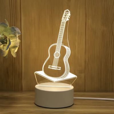 3D illusie LED lampje - Gitaar - Warm licht - USB Stekker - Tafellamp - Sfeerlamp - Bureaulamp - Nachtlamp - Cadeautje - Kinderlamp - Decoratie - Verjaardag