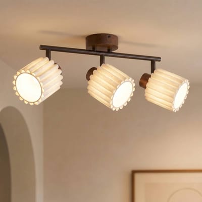 Lindby - buitenspot - 3lichts - walnoothout, linnen - H: 17 cm - E14 - Donker hout, beige