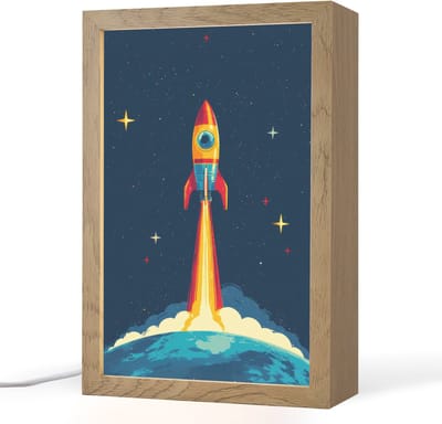 Nachtlampje 20x30 cm - Kinder lampje - Raket - Rookwolken - Ruimte - Tafellamp kinderkamer - Slaapkamer lamp - Bedlamp kinderen - Kinderlampje stopcontact - Wandlamp babykamer - Nachtlampjes
