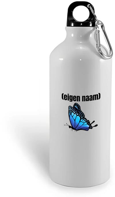 Hacebo® - blauwe vlinder met eigen naam waterfles - Vlinder - dieren liefhebber - iemand die houdt van vlinders - verjaardag - cadeau - kado - geschenk - water fles - 400ML