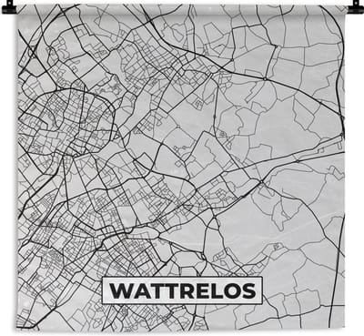 Wandkleed - Wanddoek - Kaart - Stadskaart - Wattrelos - Plattegrond - Frankrijk - 180x180 cm - Wandtapijt