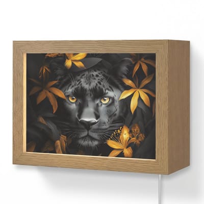 Wandlamp 20x15 cm - Oplaadbaar - Zwarte panter - Bloemen - Goud - Natuur - Katachtige - Wandlampen binnen woonkamer - Slaapkamer lamp met kabel - Decoratieve nachtlamp - Vloerlamp snoer