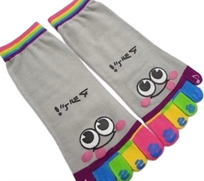 Teen sokken dames - teensokken - toe socks - grijs - leuke print ogen - smile - 36-40 - zacht - fitness - pilates - yoga - sport - voor haar - cadeau