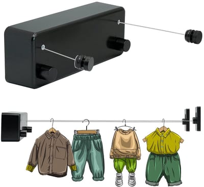 MTTProducts - Uittrekbare Waslijn - 42 m - Ideaal voor Balkon en Thuis - Zwart - Kledingdroger - Ruimtebesparend - Geschikt voor Diverse Omgevingen