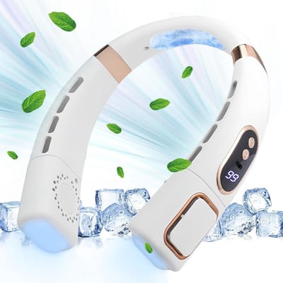 SnelShoppen - Draagbare Halsventilator 8000 mAh, Bladloze Koelventilator met Koelplaat, Digitale Display, Oplaadbare 360° Koeling voor Volwassenen, St