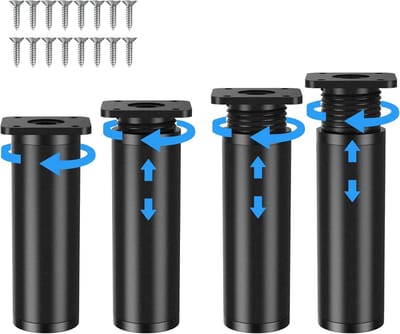 Set van 4 Verstelbare Meubelpoten Zwart - Aluminium & PVC - Hoogte 15-17 cm - Voor Bank, Tafel en Kast