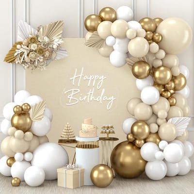 SnelShoppen - White Gold Balloon Arch Set - 111 Stuks Ballon Garland met Beige, Gouden en Witte Ballonnen voor Verjaardag, Bruiloft, Baby Shower, Gend