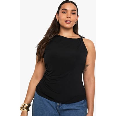 boohoo Dames Plus top met gouden afwerkingsdetails | Black | Maat: 16