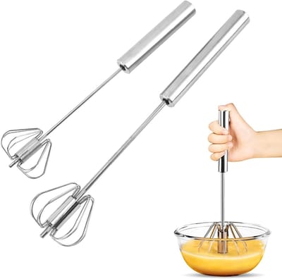 2 Egg Beaters, Hand Push Whisk Blender, Stainless Steel Egg Beater, Rotary Beater for Kitchenware (30cm + 25cm) - ShopVlot