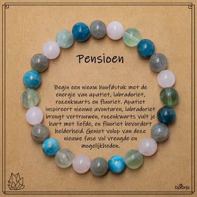 Bixorp Apatiet + Labradoriet + Rozenkwarts + Fluoriet Armband op Cadeau Kaartje - Pensioen - 8mm / 20cm Edelsteen Kralenarmband - Inclusief Cadeau Envelop