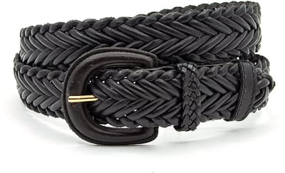 Zwarte dames vlechtriem - 3.5 cm breed - Leer - Gevlochten riem - Casual chique - Maat 95
