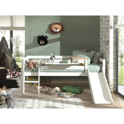 LUCEVI - Pino Halfhoogslaper H85CM + Ladder + Glijbaan + Hangplank - Wit - 90x200 cm