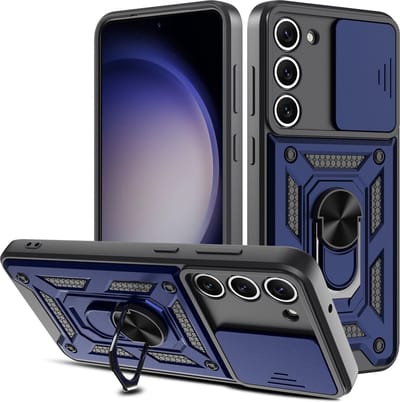 Hoesje Geschikt Voor Samsung Galaxy S23 Plus hoesje met Ring Houder en camera bescherming - Blauw
